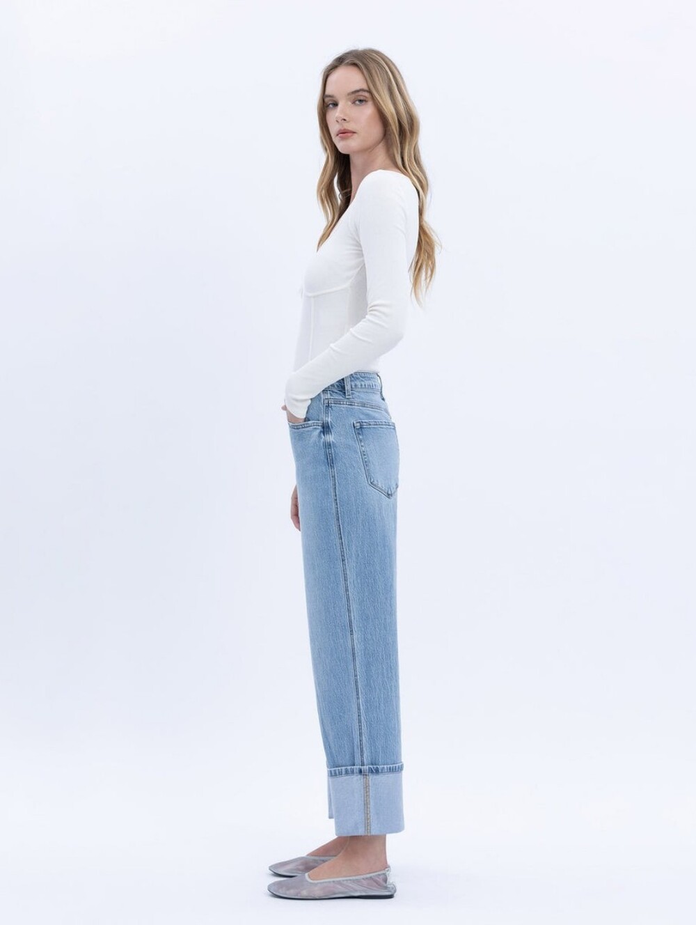 VERVET Gabby Super High-Rise Baggy Straight Cuffed Out Jeans Cropped Size 30 - Picture 5 of 7